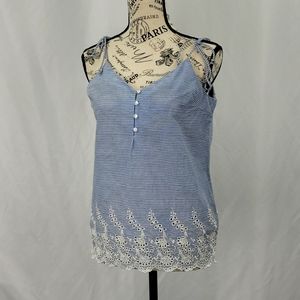 {buabua} Striped Going Out Tank top tie straps Eyelet Embellished